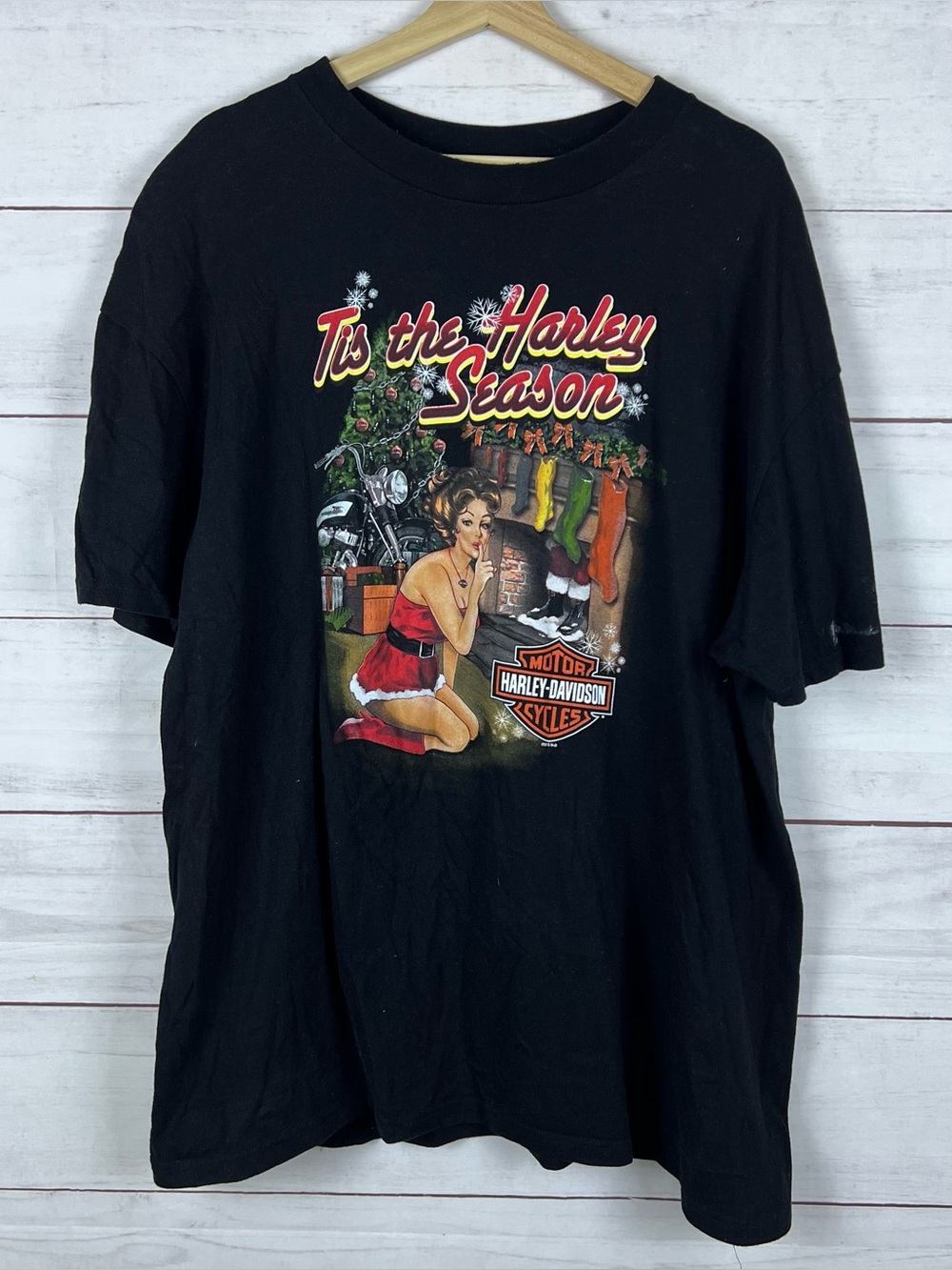 Harley Davidson Christmas Pinup Girl Mens Size 2XL Black T-Shirt West Palm Beach